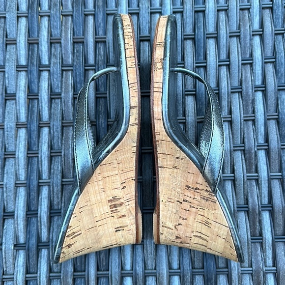 Coach Lannie Metallic Calf Leather Cork Wedge Sandals - Pewter - Picture 9 of 14